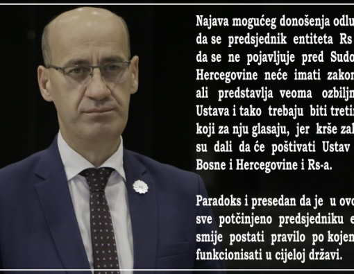 Salkić: Paradoks i presedan da je  u ovom entitetu sve potčinjeno predsjedniku entiteta ne smije postati pravilo po kojem će sistem funkcionisati u cijeloj državi