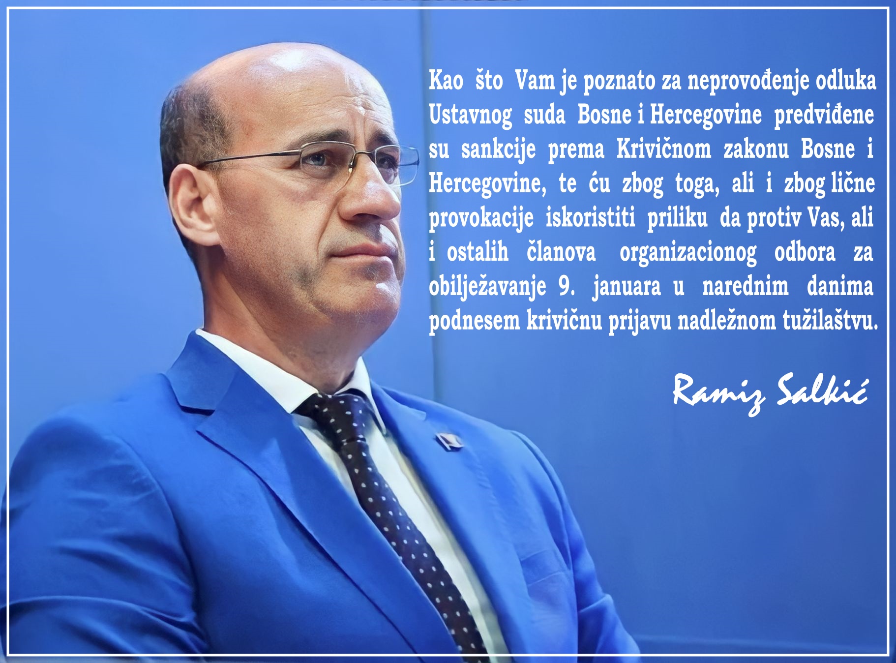 PISMO NARODNOG POSLANIKA SALKIĆA PREDSJEDNIKU ENTITETA Rs MILORADU DODIKU